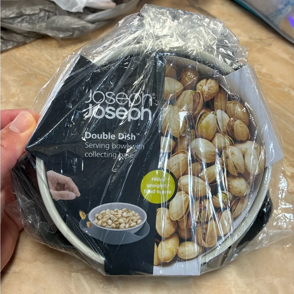 NEW Joseph Joseph Double Dish Serving Snack bowl Elegant Dark Gray and White